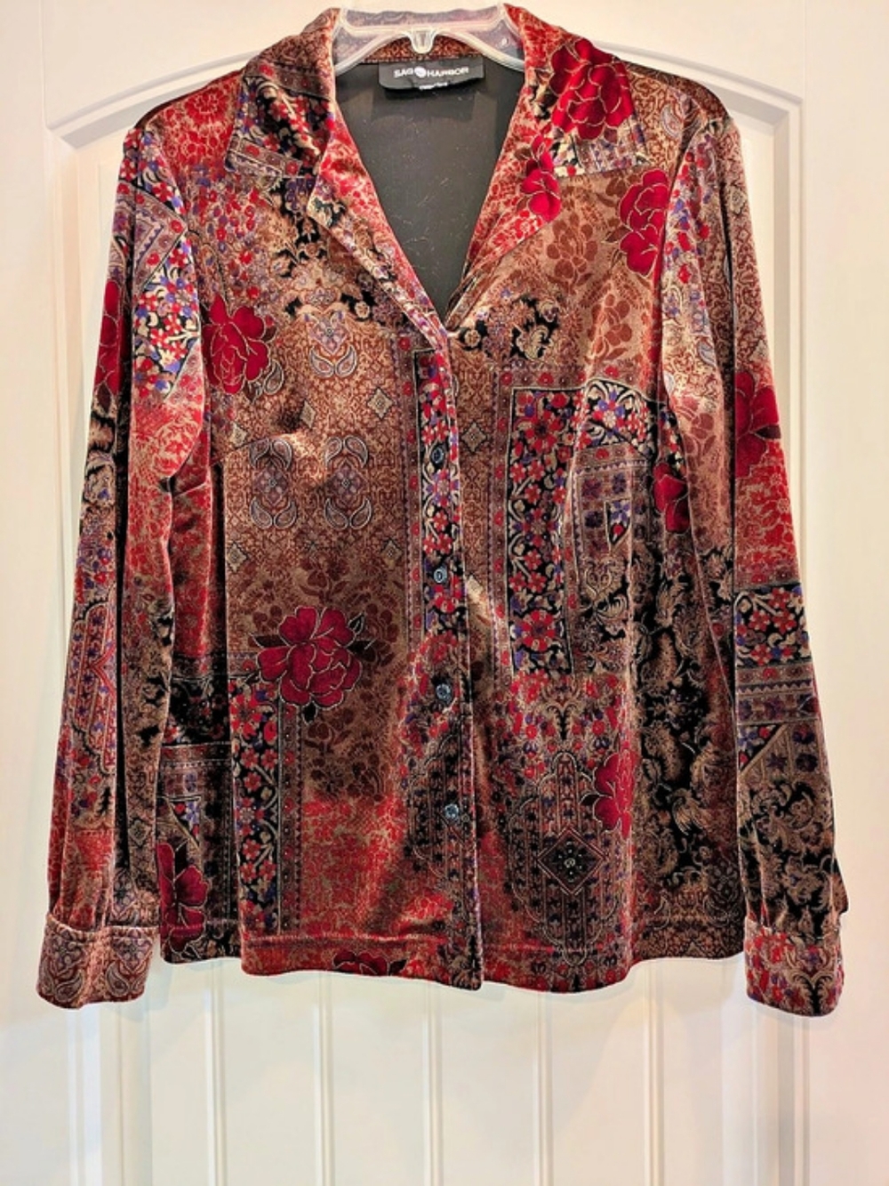 Sage Harbor Paisley Blouse in Red & Brown Like New